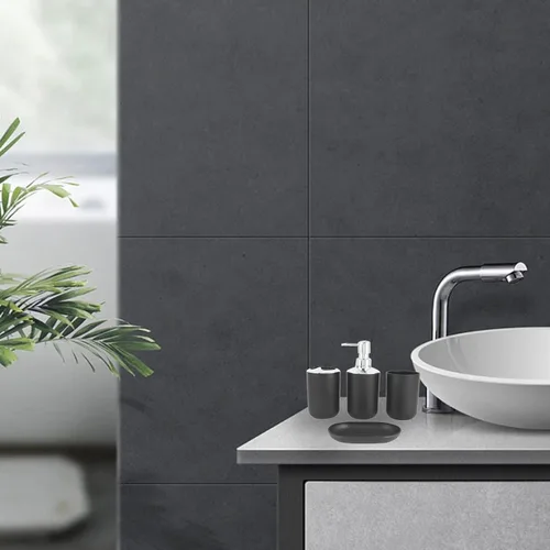 Vista 7 de Juego de 4 accesorios de baño, con dispensador de jabón, botella, cepillo de dientes y soporte para pasta de dientes, taza para cepillos de dientes