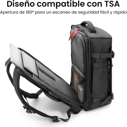 Vista 3 de Mochila de viaje tomtoc, equipaje de mano aprobado para vuelos y compatible con TSA, Negro, 40 L