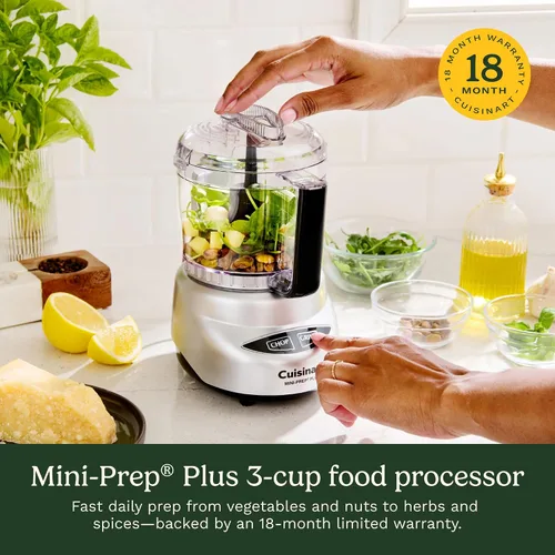 Vista 2 de Cuisinart - Mini procesador de alimentos, hoja reversible, capacidad de 3 tazas Cromo cepillado