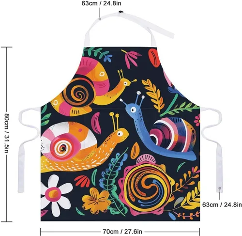 Vista 2 de MUSM Apron for Adults - 27.6 X 31.5 Inch, Heavy-Duty Polyester Aprons with Two Large Pockets, Waterproof Snail And Flower Kitchen Apron for Cooking