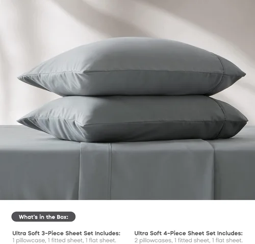 Vista 4 de Sonive Juego de sábanas de 4 piezas para cama Queen, sábanas y fundas de almohada con sábana bajera, sábana bajera de microfibra cepillada suave