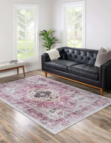 Vista 4 de Unique Loom Yara Collection - Alfombra de área Yash (2' x 3' 1", rectangular, rosa coral claro/azul)