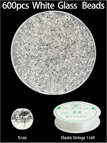 Vista 2 de Cuentas de vidrio blanco claro de 0.236 in 600 piezas redondas para GB30-transparente