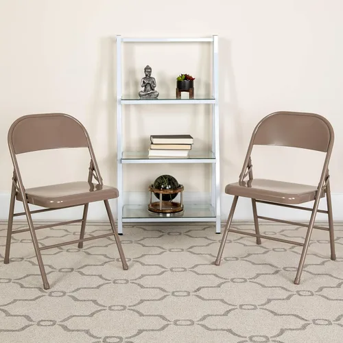 Vista 2 de Flash Furniture Serie Hércules Silla plegable de metal, beige, paquete de 4