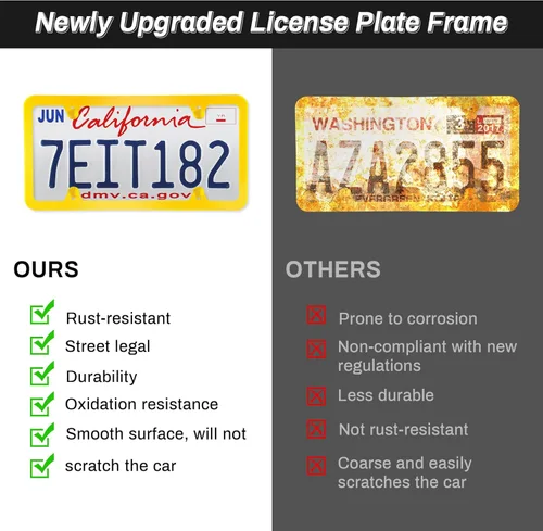 Vista 5 de alpmosn - 2 marcos de placa de acero inoxidable, 4 agujeros, cubiertas para placa de automóvil con tornillos, arandelas y tapas, para vehículos