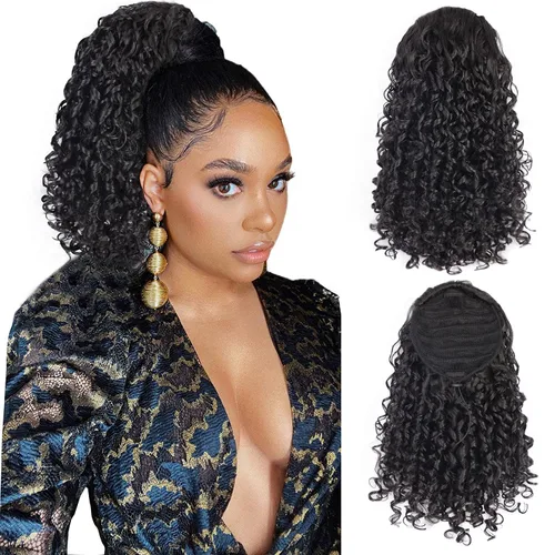 Vista 9 de AISI BEAUTY Extensión de cola de caballo rizada con cordón para mujeres negras, cola de caballo sintética rizada con cordón con 2 clips en colas