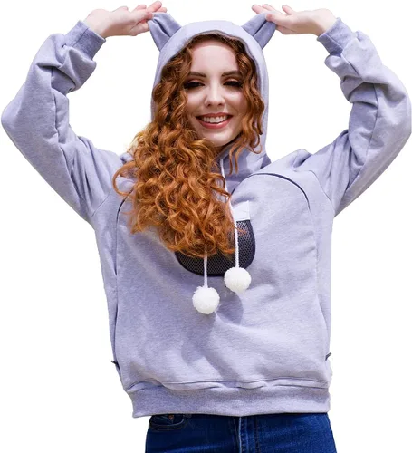 Vista 13 de ALYC Sudaderas unisex con capucha para mascotas, gato, perro, bolsa de canguro de transporte, sudadera con estampado de gato (negro, S)