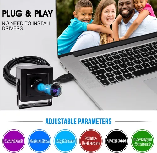 Vista 8 de ELP Mini cámara de seguridad USB de aluminio con lente ojo de pez gran angular de 170 grados, cámara Lightburn USB2.0 para seguridad en el hogar