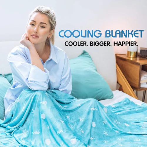 Vista 6 de Ailemei Direct Manta de Tiro Refrescante con Efecto Frío de Doble Cara, Ligera y Transpirable, Manta de Cama Temática Costera de Verano, Transfiere