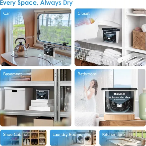 Vista 8 de Absorbedores de humedad, eficientes cajas de absorción de humedad de carbón activado y cajas absorbentes de olores, deshumidificador de automóvil