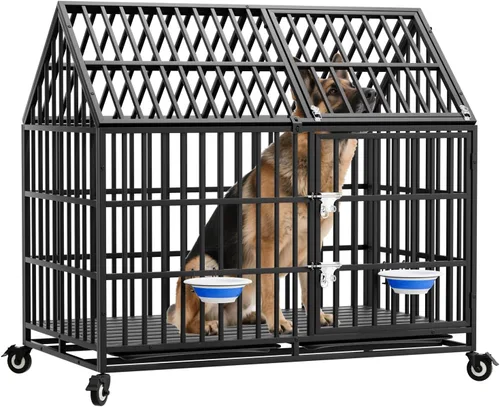 Vista 9 de Jaula indestructible para perros de 44 pulgadas, resistente y resistente, a prueba de escapes, para perros grandes y medianos, de acero a prueba