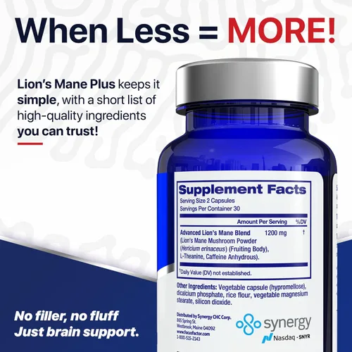 Vista 5 de Focus Factor Lions Mane Plus, nootrópico avanzado con L-teanina, cafeína, enfoque y energía (60 unidades)