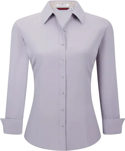 Vista 12 de Alex Vando Camisas de vestir para mujer, sin arrugas, ajuste regular, manga larga, elástica, camisa de trabajo
