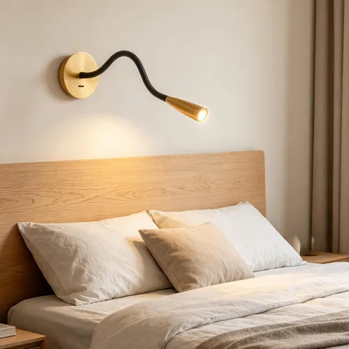 Vista 5 de Manguera de cuello de cisne flexible LED para pared, luz de lectura enfocada para dormitorio, lámpara de pared ajustable para cabecero de noche Cobre