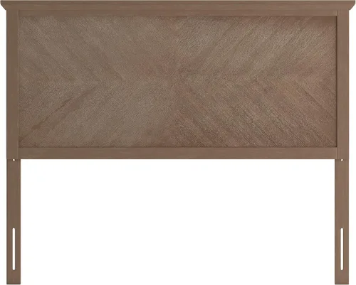 Vista 7 de EMMA + OLIVER Frenti Cabecero de madera de tamaño completo, cabecero ajustable con patrón de espiga en color marrón claro