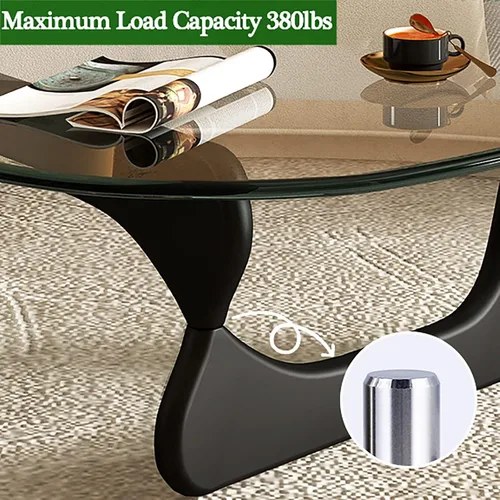 Vista 6 de HM&DX Mesa auxiliar triangular de vidrio grueso, mesa moderna de mediados de siglo, mesa auxiliar de vidrio, base de madera maciza, mesas de centro