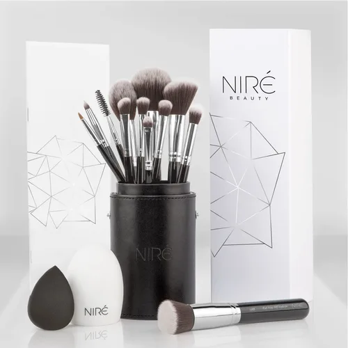 Vista 11 de Niré Beauty - Juego de brochas de maquillaje profesional galardonadas de 15 piezas: brochas de maquillaje veganas con estuche, esponja