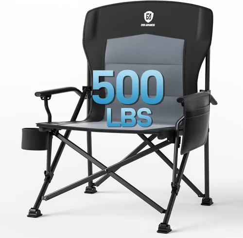 Vista 12 de EVER ADVANCED Silla de campamento plegable de gran tamaño, para adultos, silla de césped resistente con bolsillos laterales, silla cuádruple