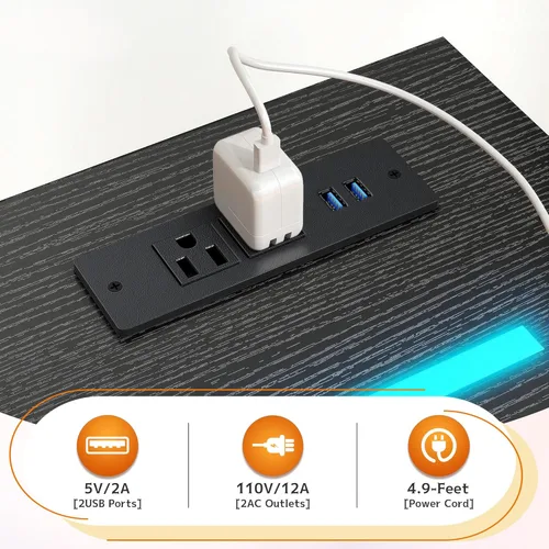 Vista 5 de DurayLoly Escritorio para juegos de 48.1 pulgadas con luces LED y tomas de corriente, escritorio reversible para computadora con cajones y estante