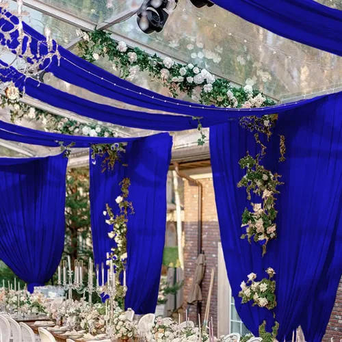 Vista 22 de FUHSY Cortinas de techo para arco de boda, tela drapeada, tela de gasa, cortinas de gasa burdeos para telón de fondo, 5 x 20 pies, 2 paneles