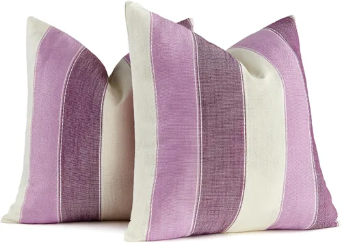 Vista 9 de AmHoo - Juego de 2 fundas de almohada decorativas para casa de campo, a rayas y a cuadros, juego de fundas de almohada de algodón y lino para sofá