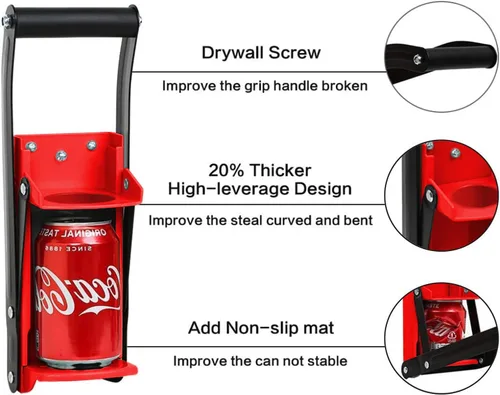 Vista 4 de Trituradora de latas de metal y abridor de botellas de 16 onzas, triturador de pared resistente para seltzer de aluminio, refrescos, latas