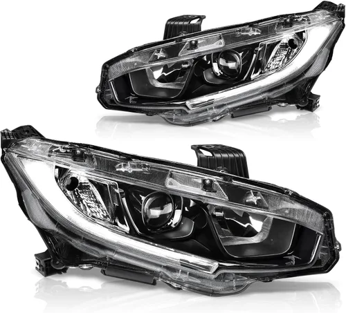 DWVO Conjunto de faros proyector con luces diurnas Compatible con 2016 2017 2018 2019 2020 2021 Civic Reemplazo de faros en par Carcasa negra
