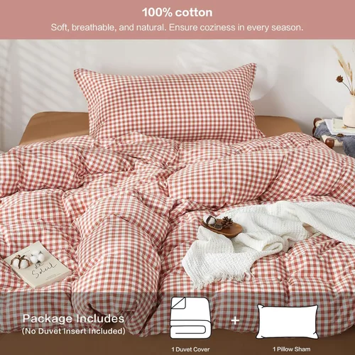 Vista 519 de SAPHREAS Juego de funda de edredón de algodón, tamaño King, a cuadros color gris oscuro y gris, geométrico, 3 piezas, 1 funda de edredón y 2 fundas