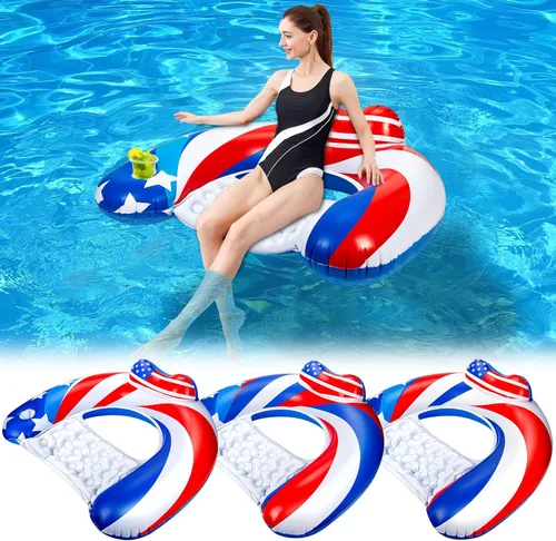 Vista 9 de 3 Pack Pool Floats Adult, SEETOHOME Inflatable Pool Float Chairs with Cup Holder, Pool Floaties for Adults, Lake Floats Perfect for Pool Lake River