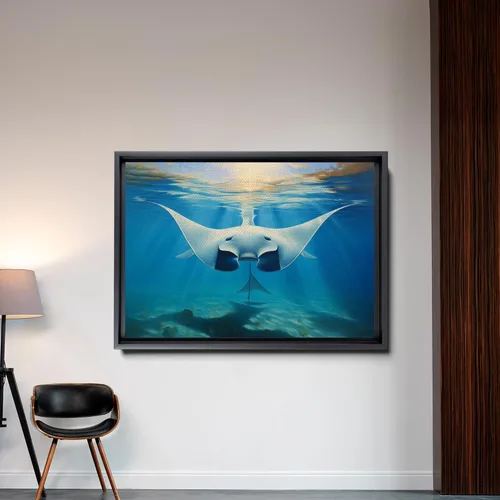 Vista 2 de Nautical Print on Canvas for Wall Decor, Ocean Fish Manta Ray Canvas Wall Art, Beach Print for Wall Hang, Turquoise Coastal Pictures Wall Decor