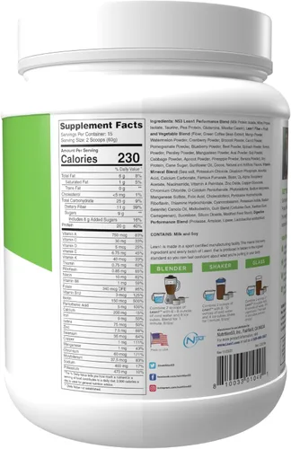 Vista 3 de LEAN1 polvo de proteína de reemplazo de comida, sabor chocolate, tubo de 15 porciones