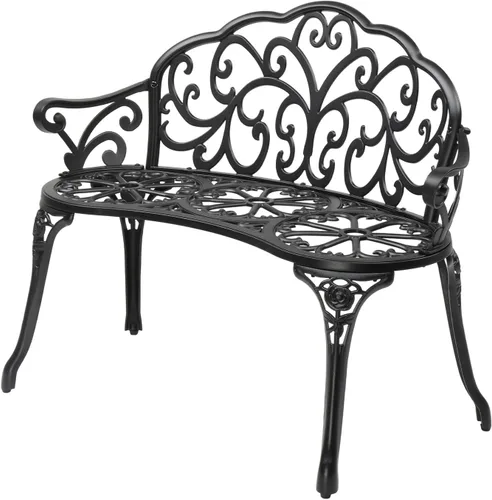 VINGLI Banco de rosas de metal para patio, parque y jardín, 38.5 pulgadas, marco de aluminio fundido para 2 personas, silla de acabado antiguo,