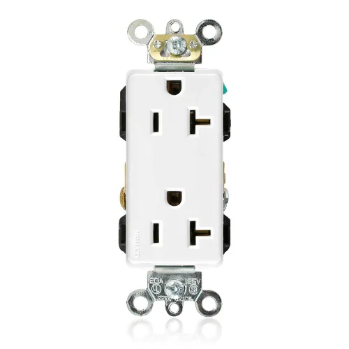 Vista 5 de Leviton Decora Plus Receptáculo dúplex de 20 amperios, 125 voltios, hoja recta, grado industrial, autoconexión a tierra, 16362-E, negro
