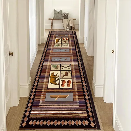 Vista 8 de Alfombras de pasillo de animales, 1.3 x 7 pies, alfombra de pasillo de hojas de arce, oso negro, ciervo, pasillo, alfombras rústicas de cocina
