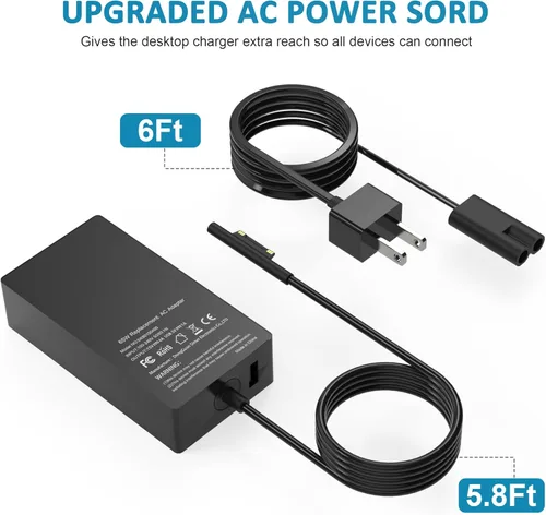 Vista 5 de Cargador Surface Pro de 65W para Microsoft Surface Laptop Pro X, 9, 8, 7+, 7, 6, 5, 4, 3 Windows Surface Laptop 5, 4, 3, 2, 1, Studio, Surface Book