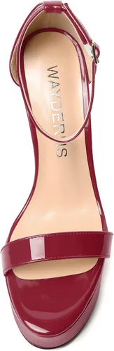 Vista 3 de WAYDERNS Sandalias de tacón alto con plataforma y correa de tobillo para mujer, con hebilla de noche, puntera abierta, de moda, de charol, de 6