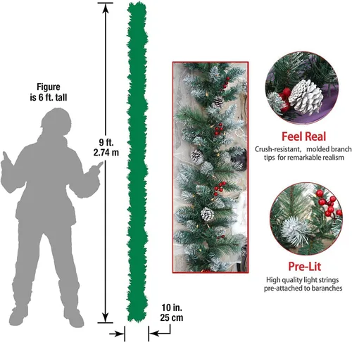 Vista 2 de Natreecrown - Guirnalda de Navidad artificial preiluminada, corona de copo de nieve, luces blancas 50, decorada con conos de pino, racimos de bayas