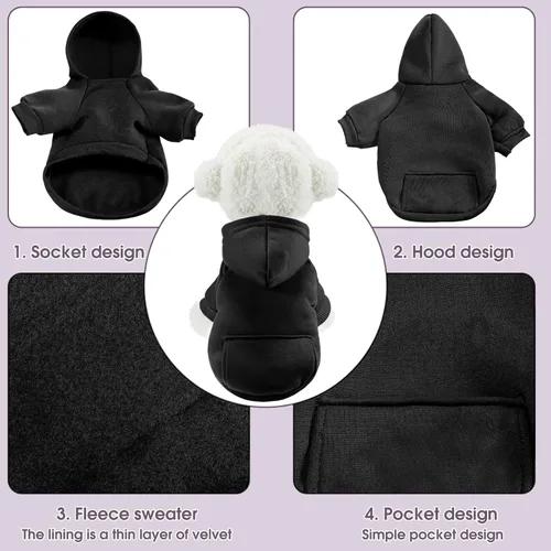 Vista 2 de SATINIOR 2 piezas de sudadera con capucha para perros de invierno, sudaderas cálidas para perros pequeños con bolsillos, abrigo de algodón para ropa