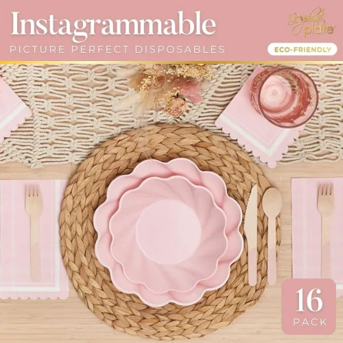 Vista 2 de Sophistiplate Platos de cena compostables ecológicos – Hecho de fibra de madera de bambú y caña de azúcar – Platos biodegradables y desechables