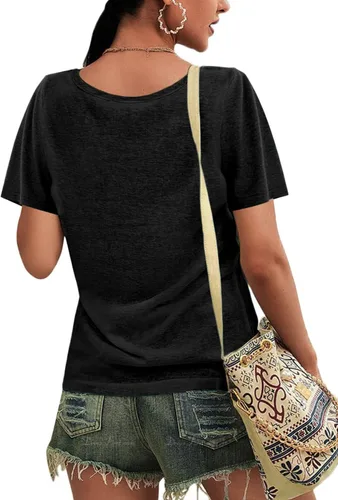 Vista 2 de Camisetas de manga corta con cuello en V para mujer, camisetas básicas casuales