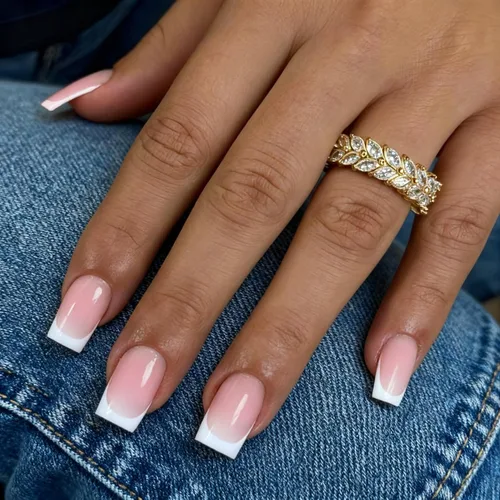 Vista 34 de Uñas postizas a presión con punta francesa negra, uñas cortas de almendra, uñas con pegamento para mujer, uñas acrílicas francesas de gel, uñas