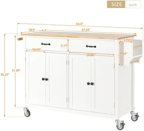 Vista 28 de Elefesign FridayParts FridayParts - Carrito de isla de cocina con parte superior de madera maciza y ruedas de bloqueo, 54.3 pulgadas de ancho