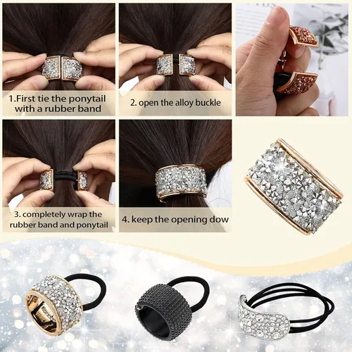 Vista 3 de Canlierr 8 piezas de diamantes de imitación para cola de caballo, puños elásticos para el cabello, colas de caballo de cristal, accesorios