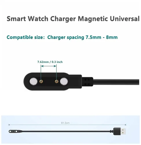 Vista 2 de Cargador universal para reloj inteligente, magnético, accesorios de reloj inteligente de 2 pines de 0.300 in, cable de cargador magnético