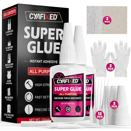Vista 22 de Kit de Superpegamento, Pegamento CA de 6 oz (Grueso, Medio-Grueso, Medio, Delgado) con Tapas Anti-Obstrucción y Micropuntas, Adhesivo