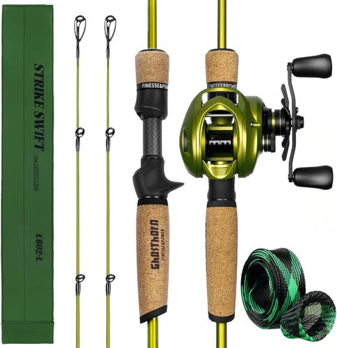 Ghosthorn Caña de pescar y carrete Combo de caña de pescar de doble punta Baitcasting Combo Ultra Light Caña de 2 piezas con mango de corcho natural