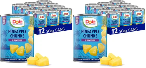 Vista 7 de Dole Fruta enlatada, trozos de piña en almíbar pesado, sin gluten, grapas de despensa, 20 onzas, 12 unidades, el embalaje puede variar