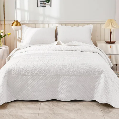 Vista 37 de MarCielo Juego de ropa de cama de 3 piezas, 100 % algodón, juego de colcha de gran tamaño, ligero y bordado, estilo rústico