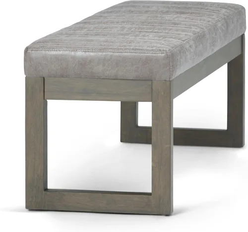 Vista 10 de SIMPLIHOME Casey - Banco otomano rectangular tapizado de cuero vegano de 48 pulgadas de ancho en gris gris topo envejecido, banco moderno