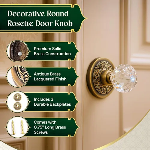 Vista 2 de Renovators Supply Manufacturing Par de rosetas de pomo de puerta de 2.38 pulgadas de latón antiguo decorativo para puerta